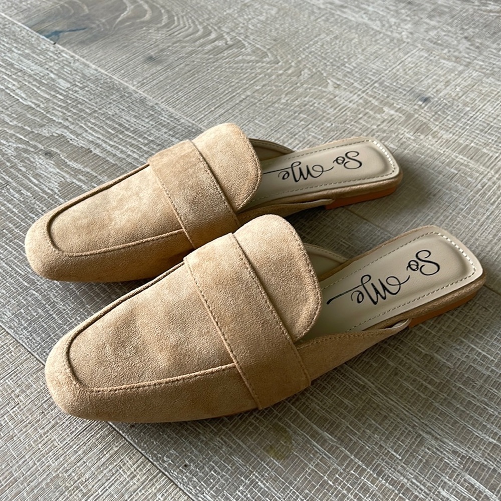 Nude Faux Suede Mules
